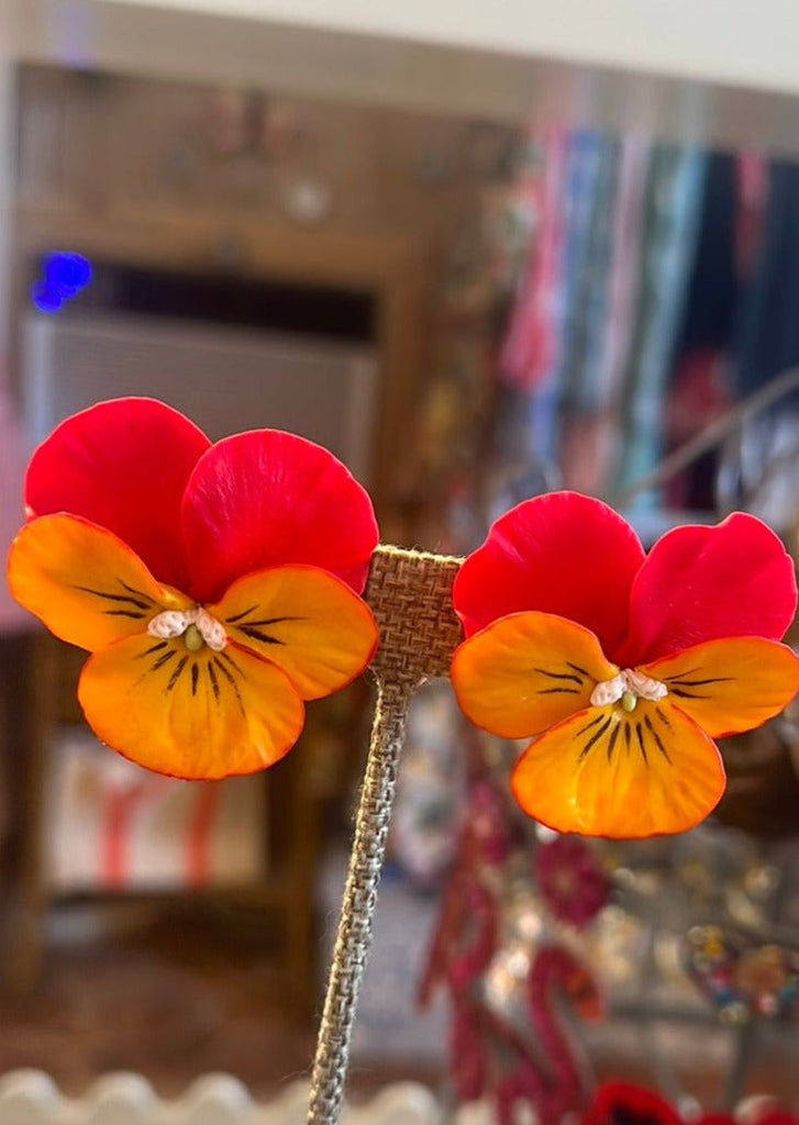 Pansy Earrings - Large Red-Orange Tangerine - The Kemble Shop