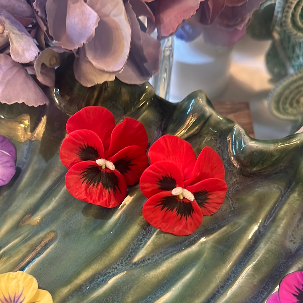 Pansy Earrings - Medium Red Pansy - The Kemble Shop
