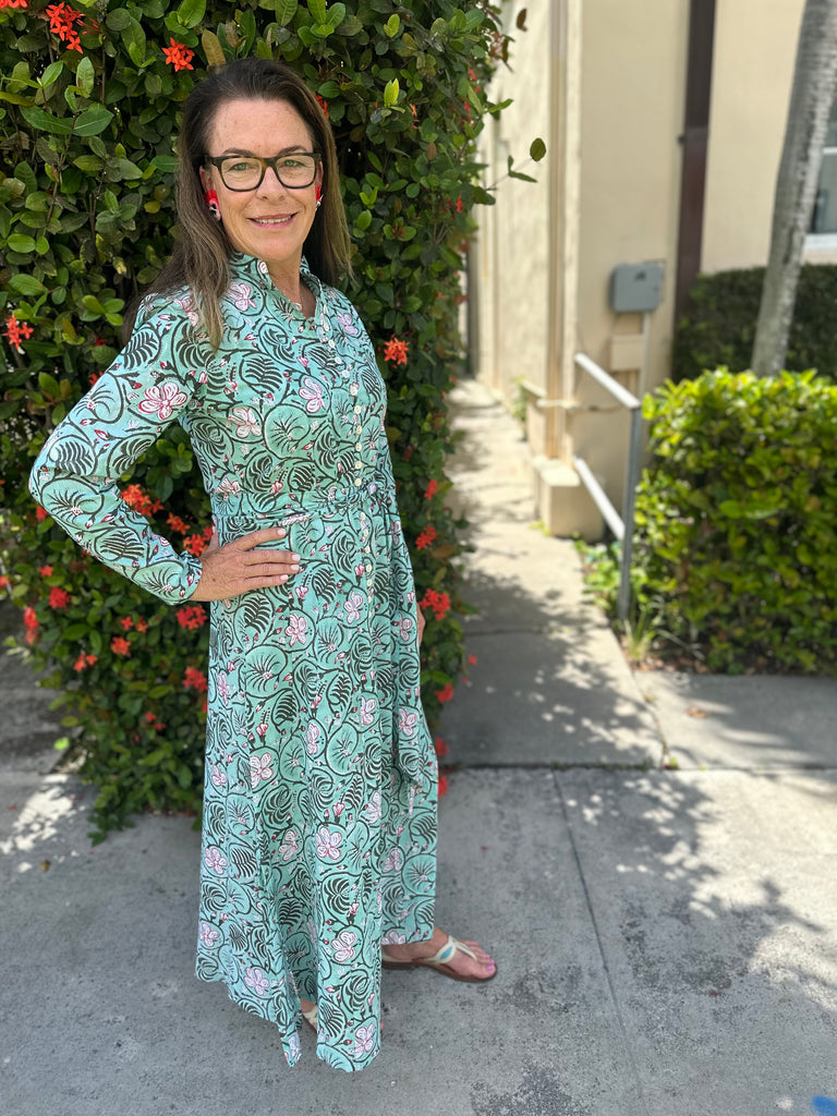 Turquoise Patterned Floral Palm Beach Tunic Dress - The Kemble Shop