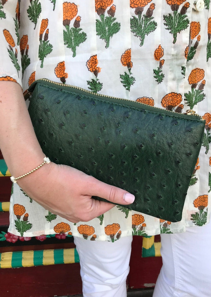 Forest Green Small Faux Ostrich Clutch w/Tassel - The Kemble Shop