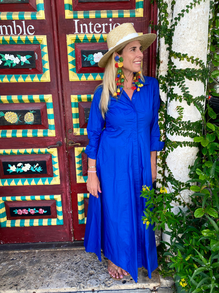 Mimi Long Sleeve Long Royal Blue Shirt Dress - The Kemble Shop
