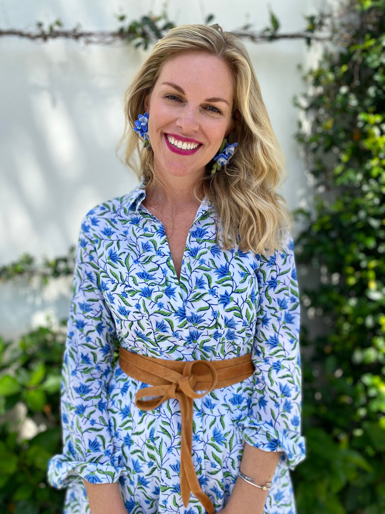 Mimi Long Sleeve Bluebell Lotus Shirt Dress - The Kemble Shop