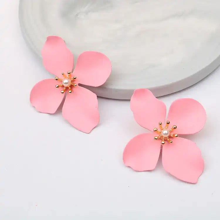 Large Light Pink Floral Earrings - The Kemble Shop
