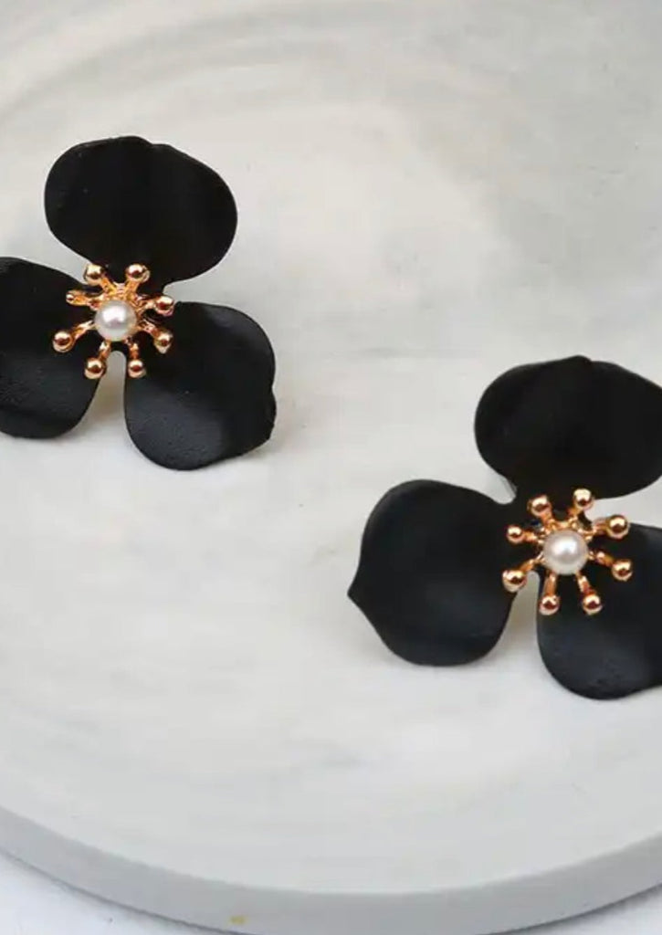 Boho Black Floral Earrings - The Kemble Shop