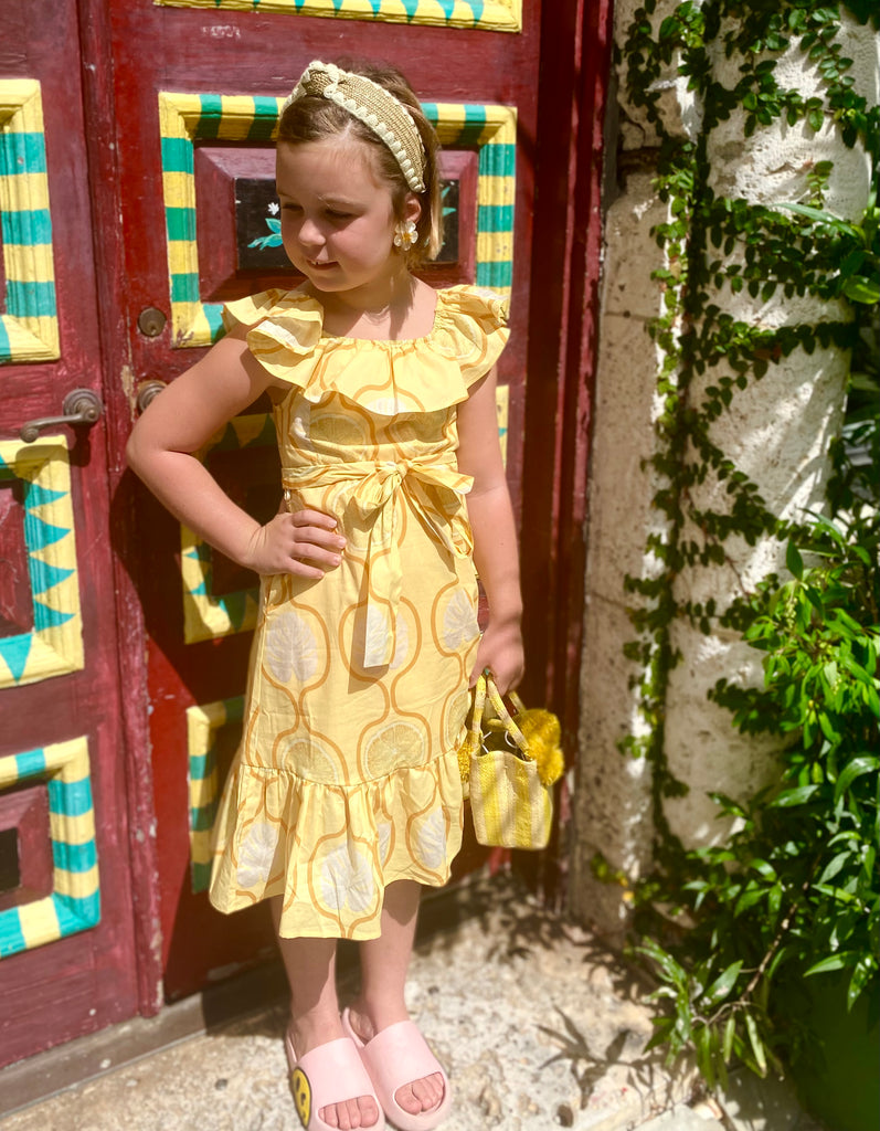 Children's Yellow Lemon Print Temptation Dress - Kate Leigh - The Kemble Shop