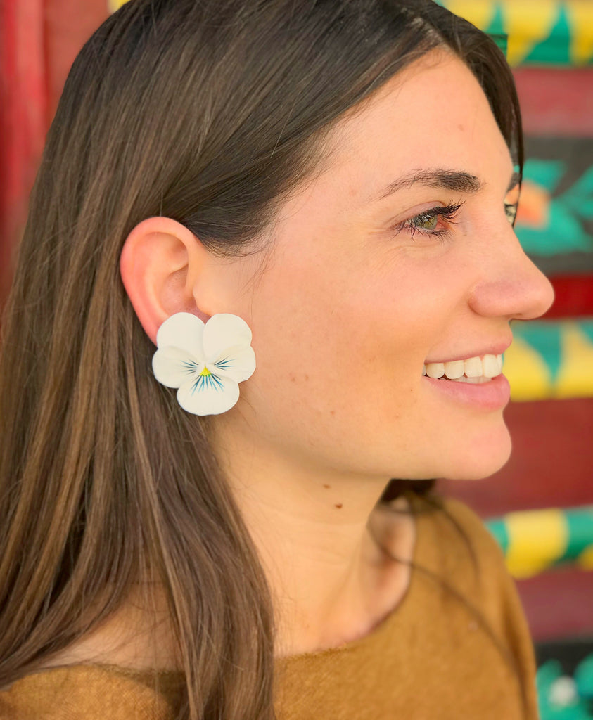 Large White Rain Pansy Earring - The Kemble Shop