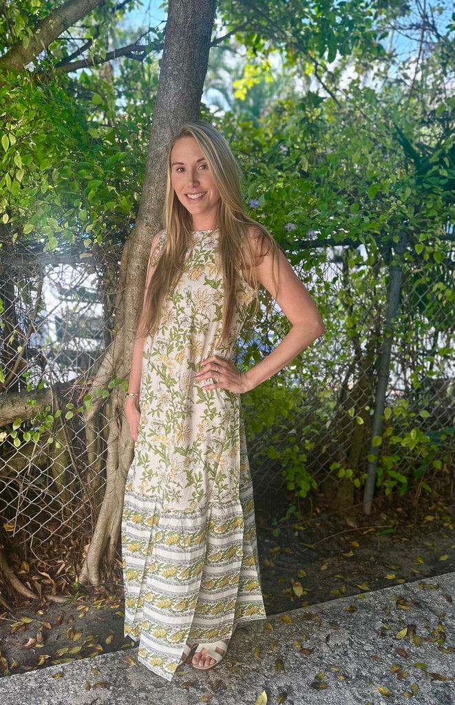 Ella Sleeveless Long Citron Garden Dress - The Kemble Shop