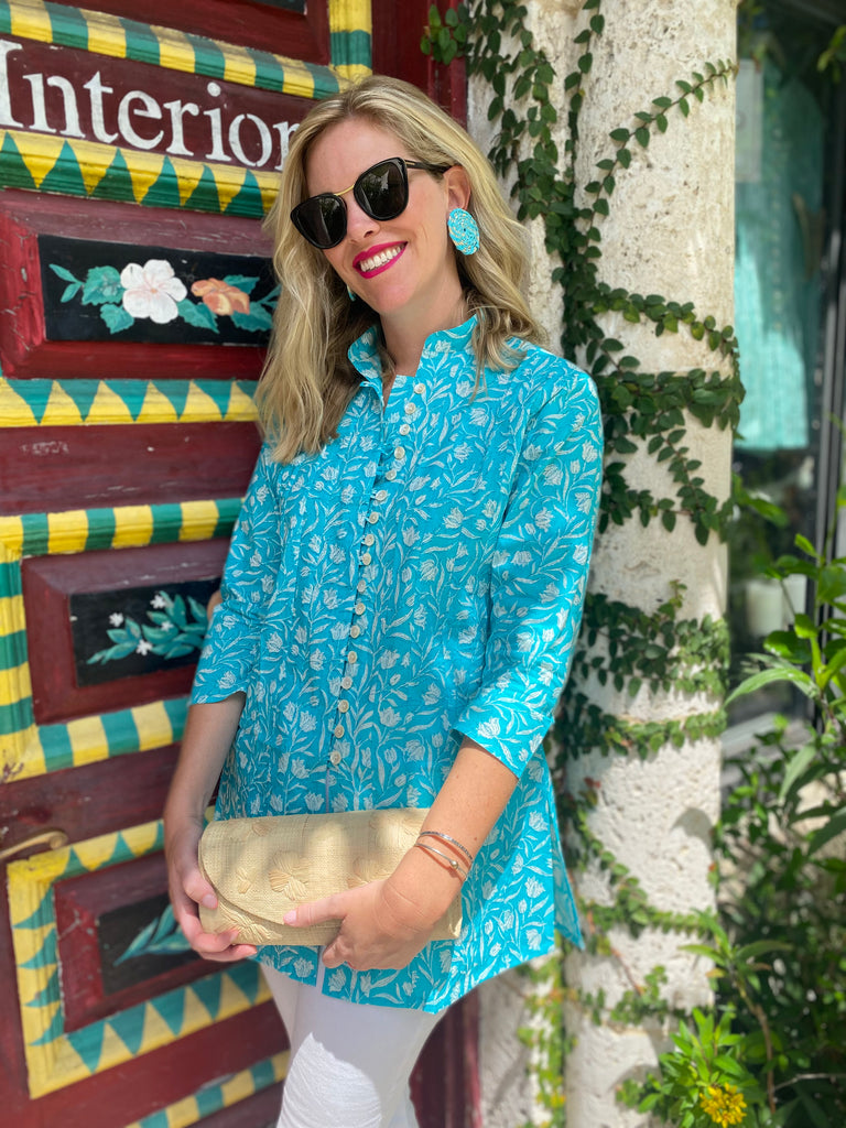 Bright Blue Floral Palm Beach Tunic - The Kemble Shop