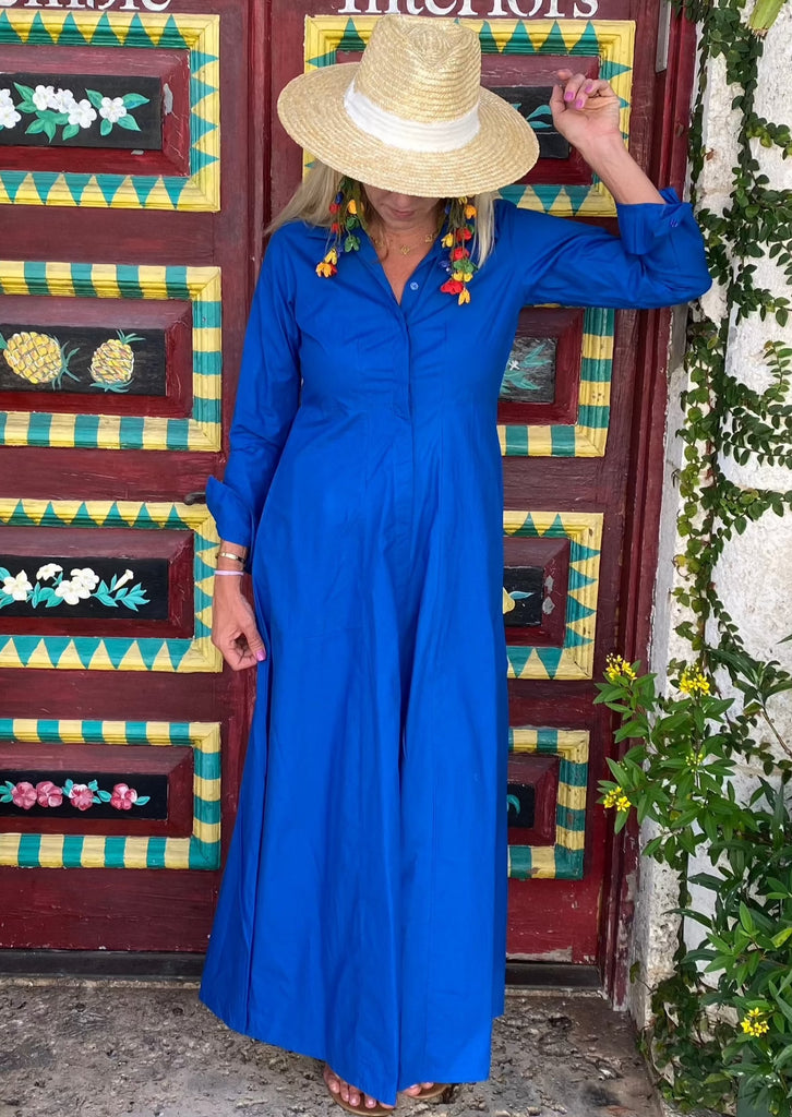 Mimi Long Sleeve Long Royal Blue Shirt Dress - The Kemble Shop