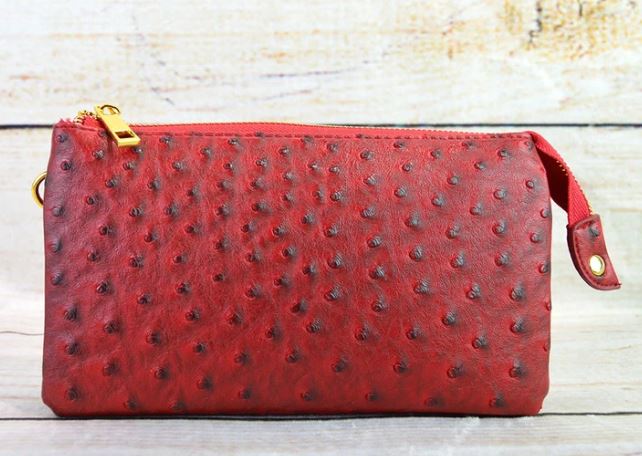 Red Small Faux Ostrich Clutch w/ Tassel - The Kemble Shop