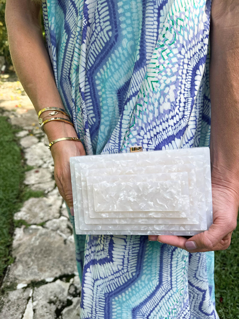 Acrylic Cream Marble Box Clutch