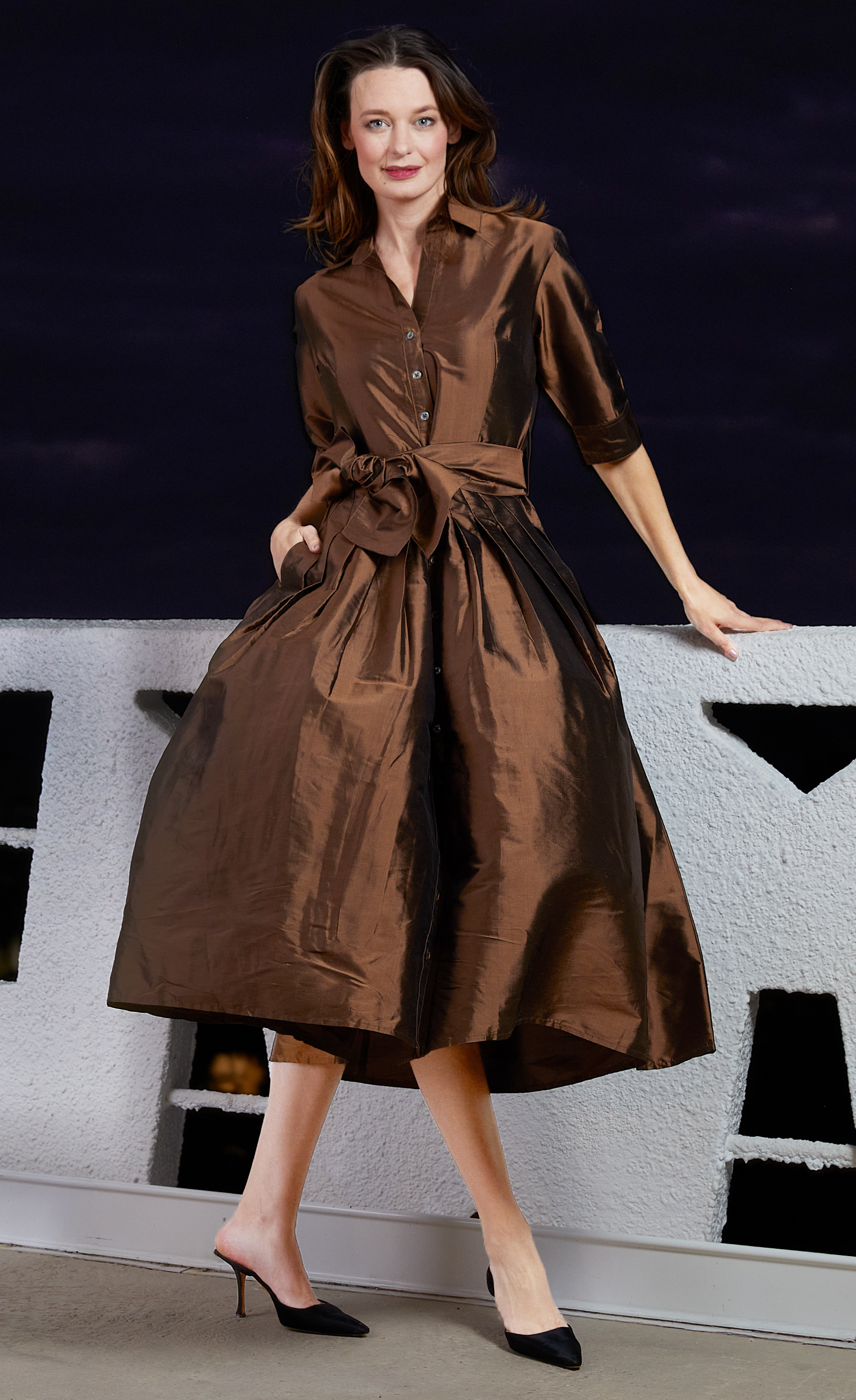 Mrs Maisel Dress Silk Chocolate - Dizzy Lizzie - The Kemble Shop
