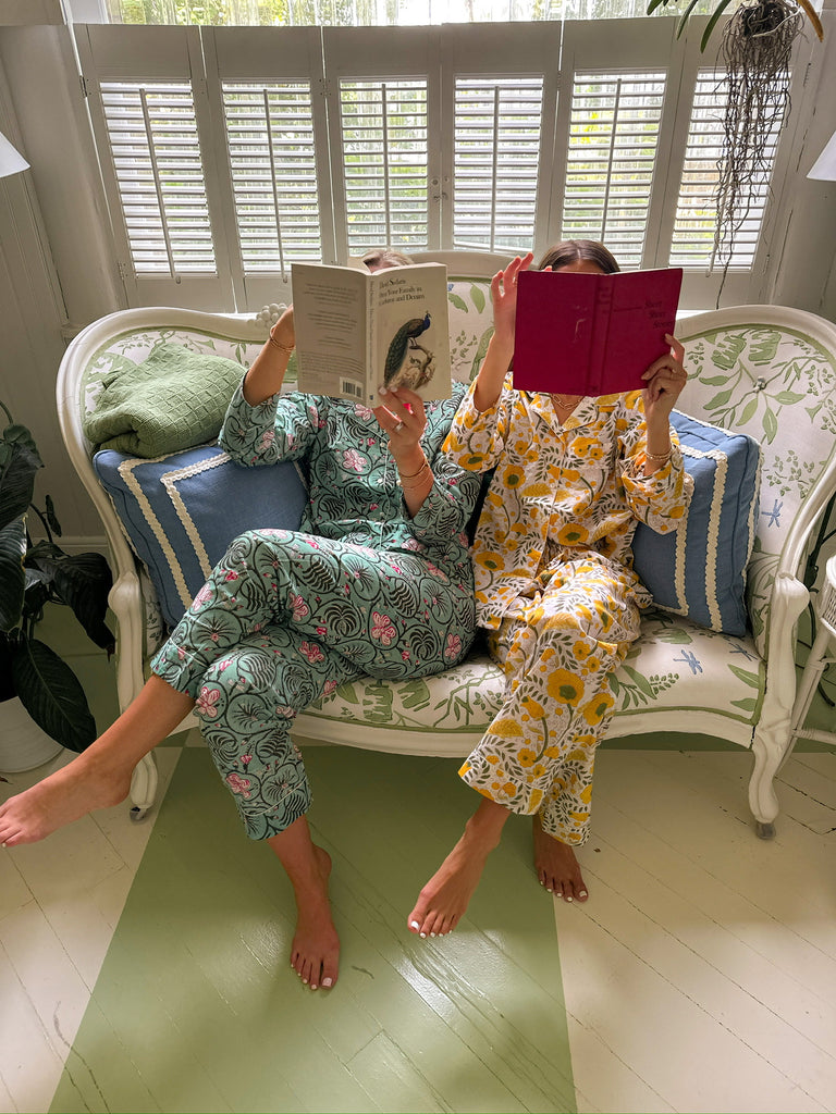 Turquoise Patterned FloralPalm Beach Pajamas - The Kemble Shop