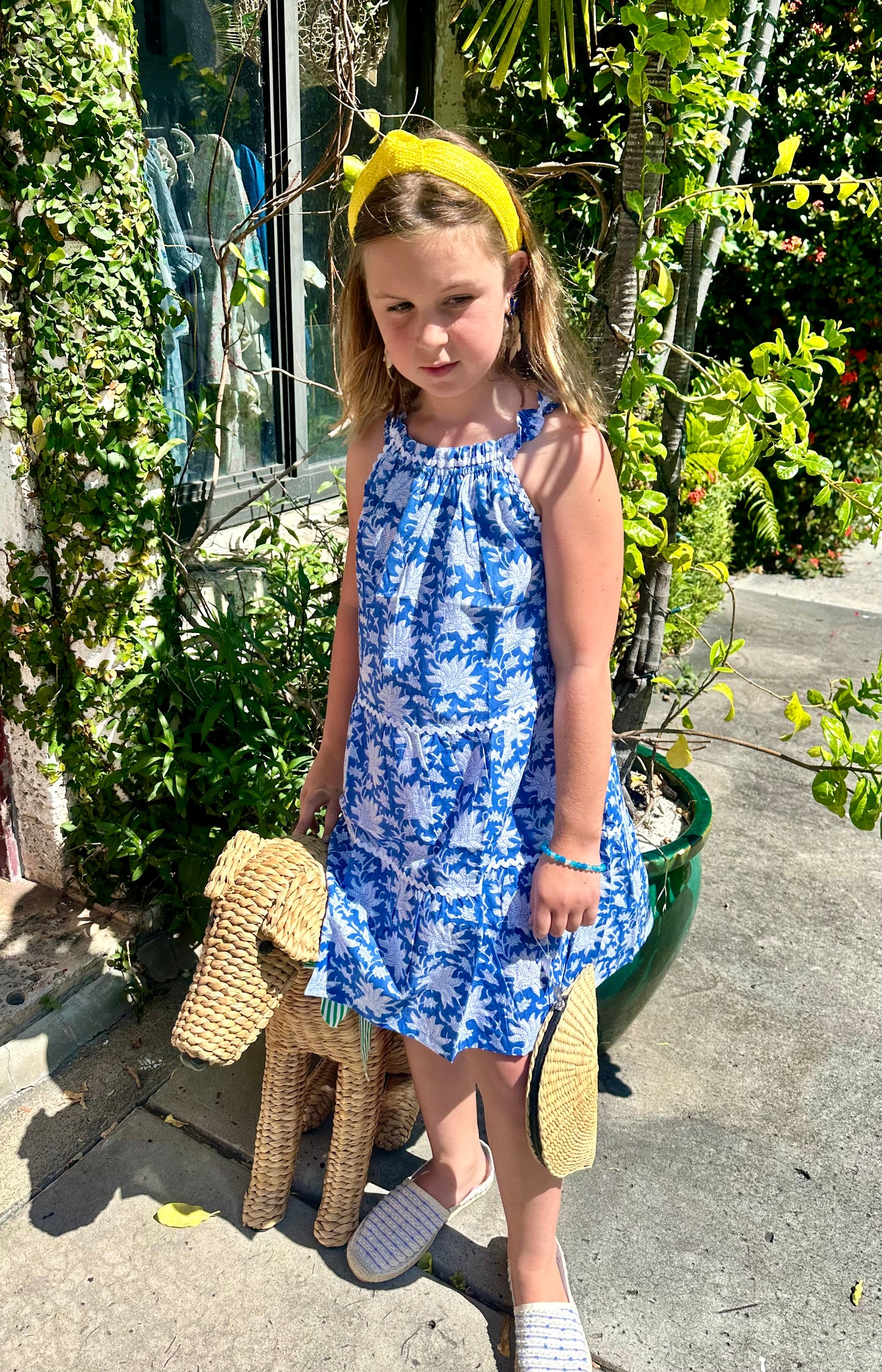 Girls Daisy Ric Rac Sundress  - Blue & White - The Kemble Shop