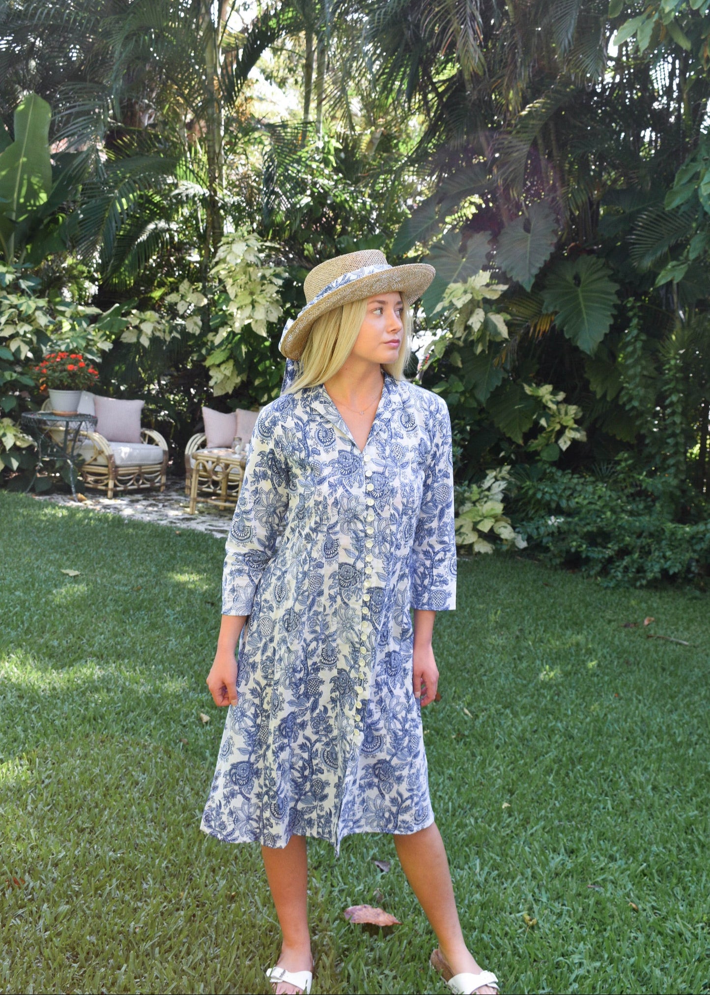 Palm Beach Midi Tunic Dress | Blue Floral Symphony - The Kemble Shop