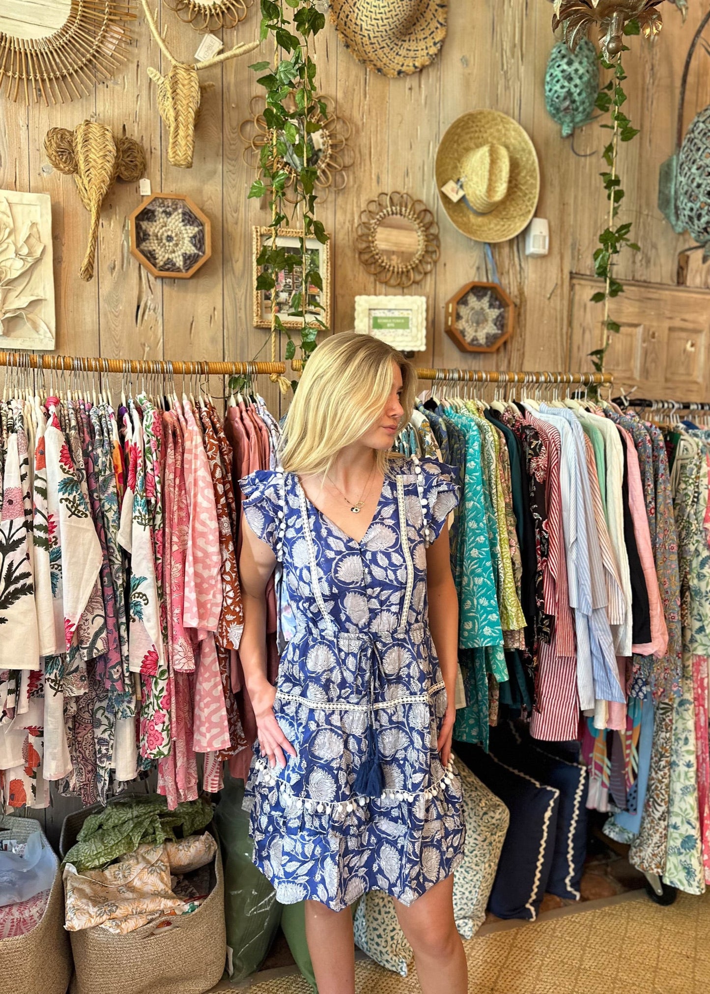 Cece Dress Pom Pom | Dark Blue Floral | Short - The Kemble Shop