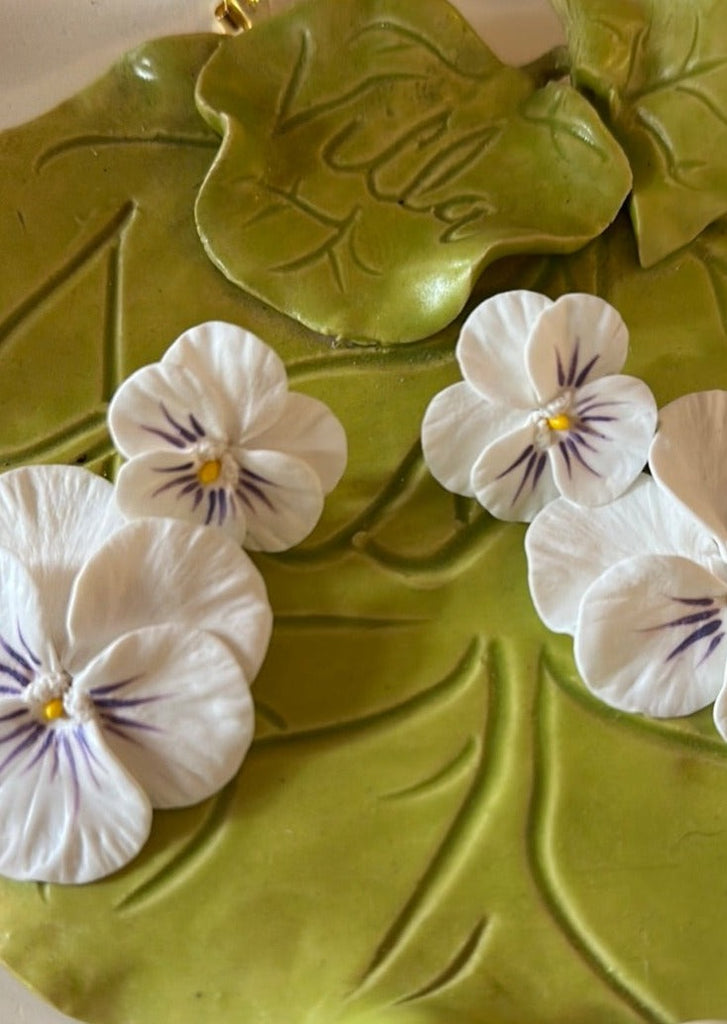 White Pansy Drop Earrings - The Kemble Shop