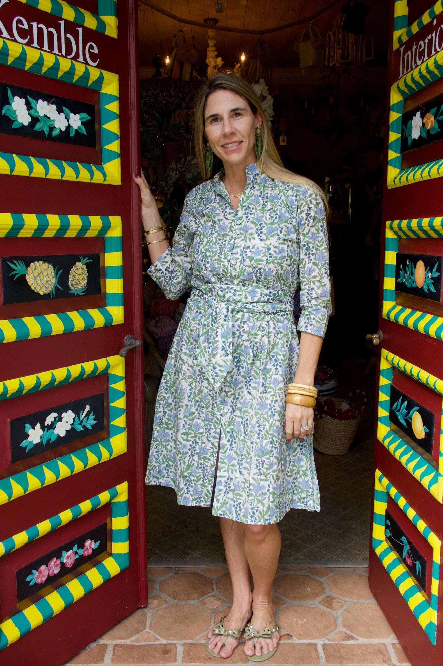 Palm Beach Tunic Midi Dress |  Blue Flowers & Vines - The Kemble Shop