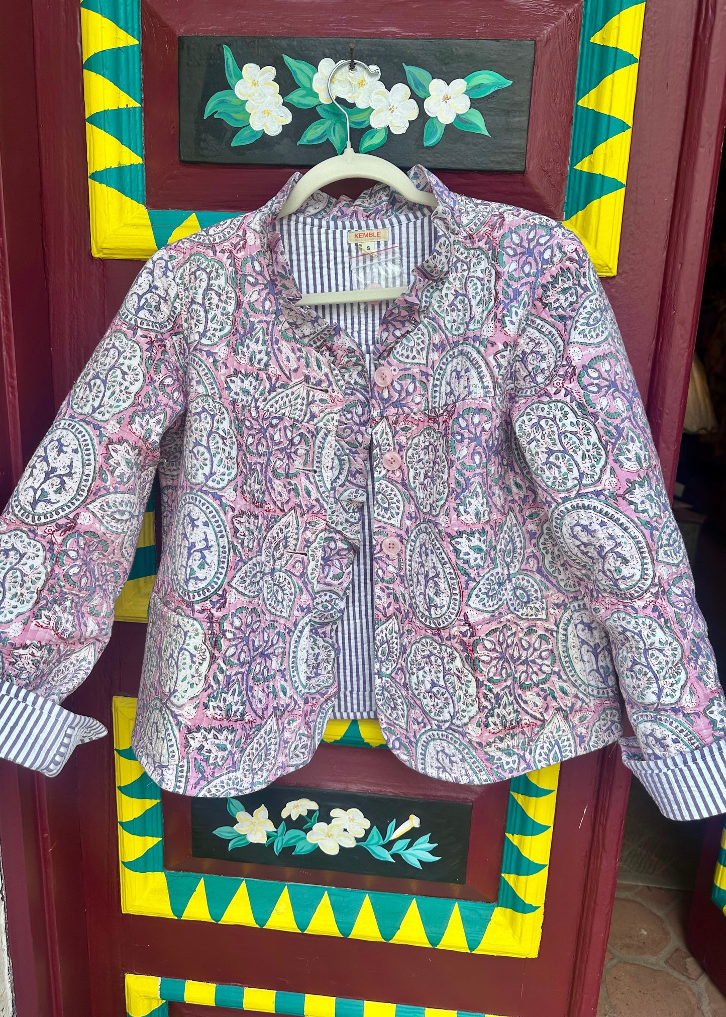 Quilted Short Reversible Jacket | Pink Paisley Stripes - The Kemble Shop