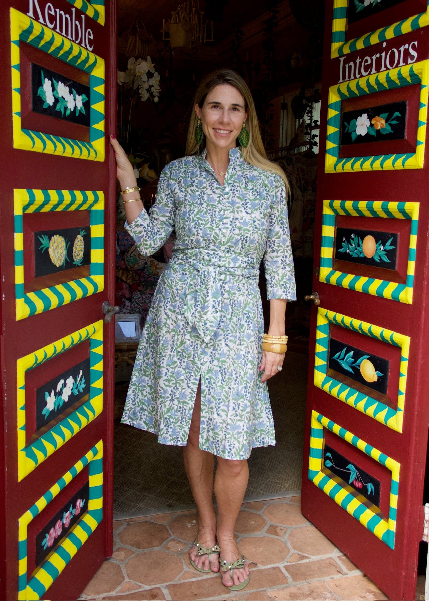 Palm Beach Tunic Midi Dress |  Blue Flowers & Vines - The Kemble Shop