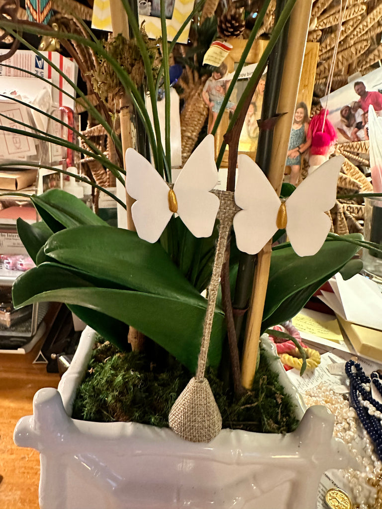 White Butterfly w/Gold Earrings