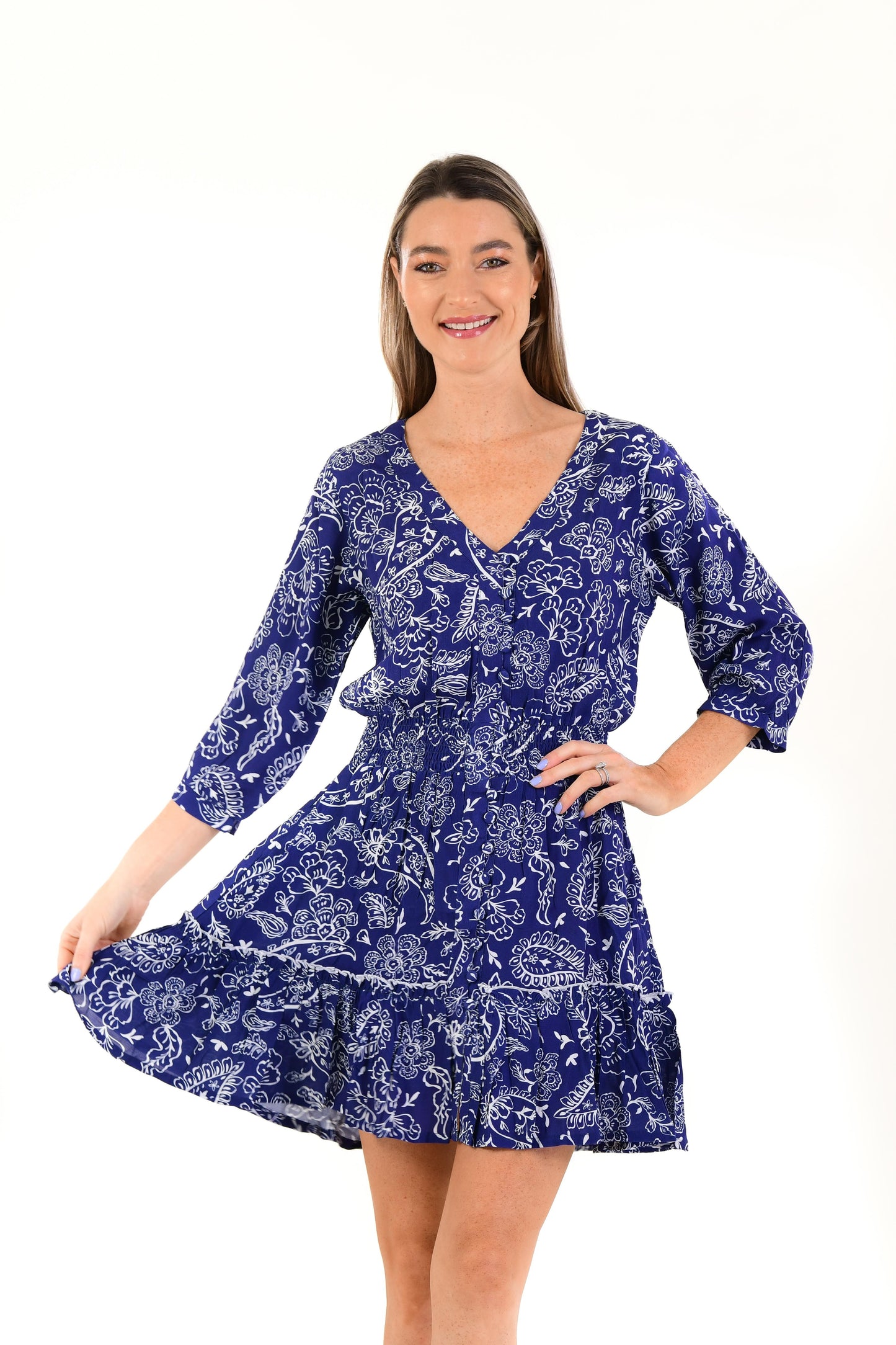 Navy Paisley Kelsey Dress Short - Walker & Wade - The Kemble Shop
