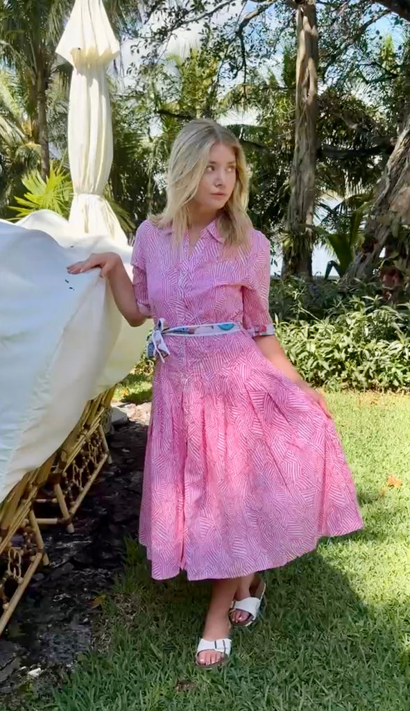 Mrs Maisel Dress / Pink and White Geo - Dizzy Lizzie