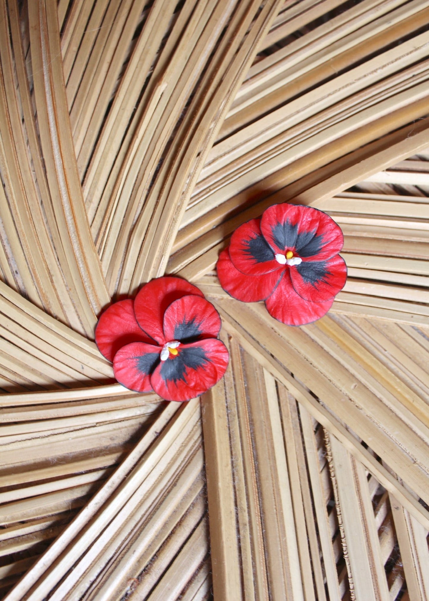 Pansy Earrings - Medium Red Pansy - The Kemble Shop