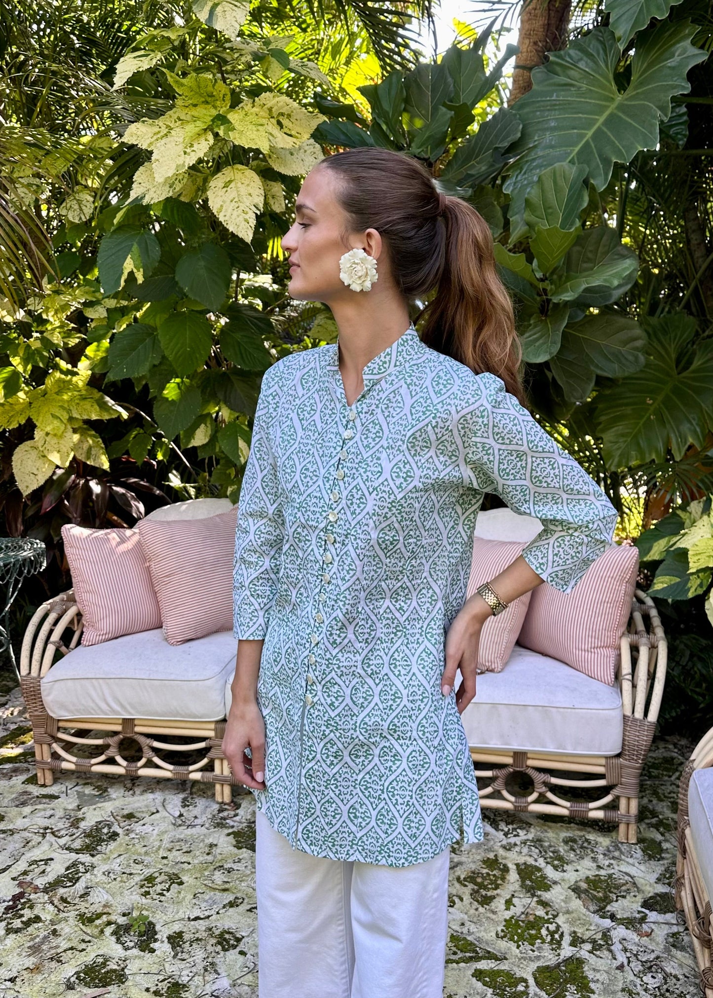 Palm Beach Tunic -Green and White Teardrop - The Kemble Shop
