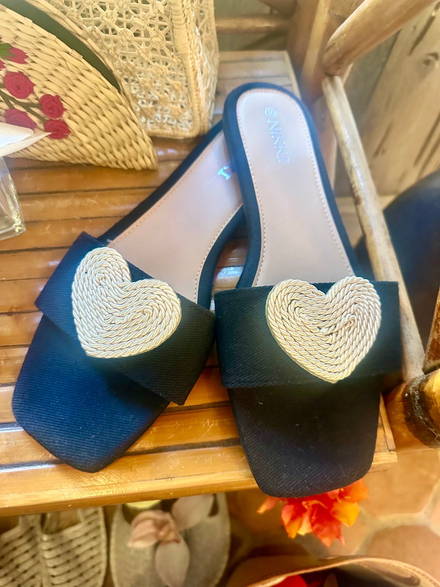 Black Heart Rattan Columbian Sandals - The Kemble Shop