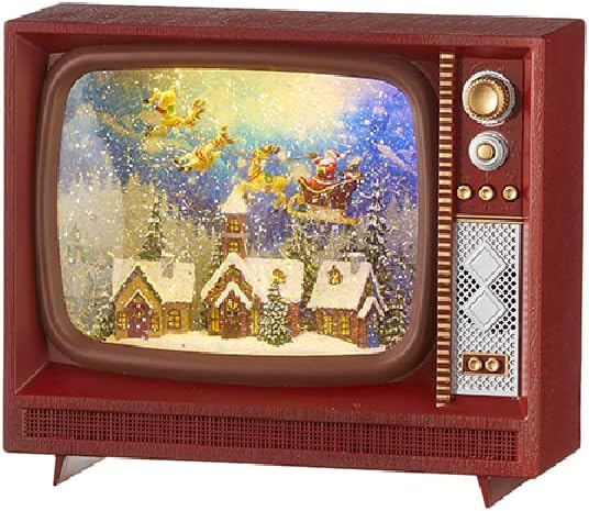 Santa Flying Over Town Musical Lighted Water TV - 9.75" - The Kemble Shop
