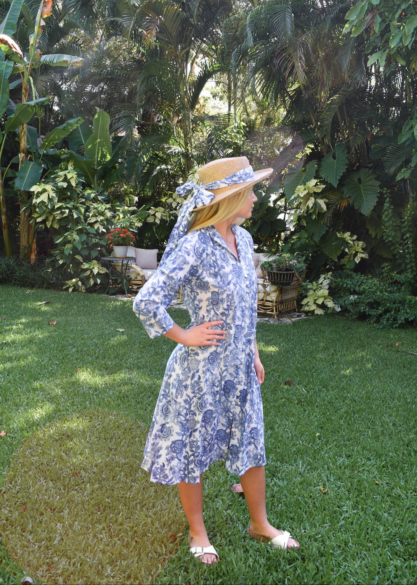 Palm Beach Midi Tunic Dress | Blue Floral Symphony - The Kemble Shop