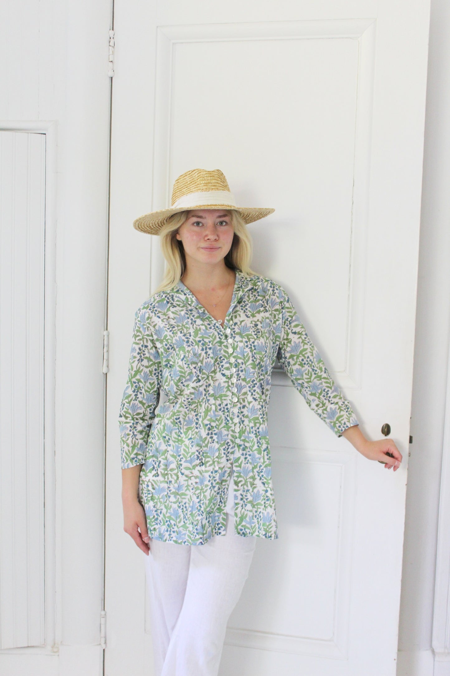 Palm Beach Tunic | Blue Flowers and Vines - The Kemble Shop