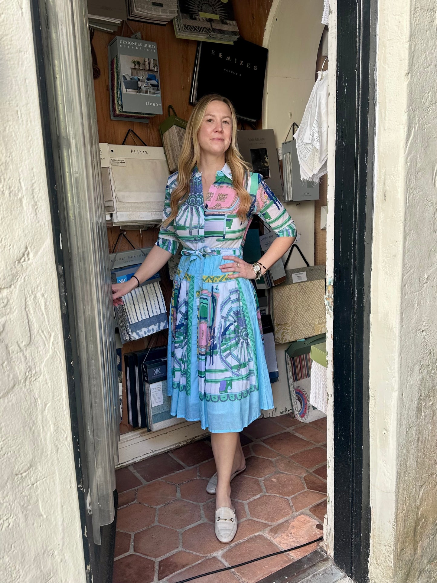 Mrs Maisel Dress | Blue and Pink Hermes - Dizzy Lizzie The Kemble Shop Mrs Maisel Dress | Blue and Pink Hermes - Dizzy Lizzie The Kemble Shop