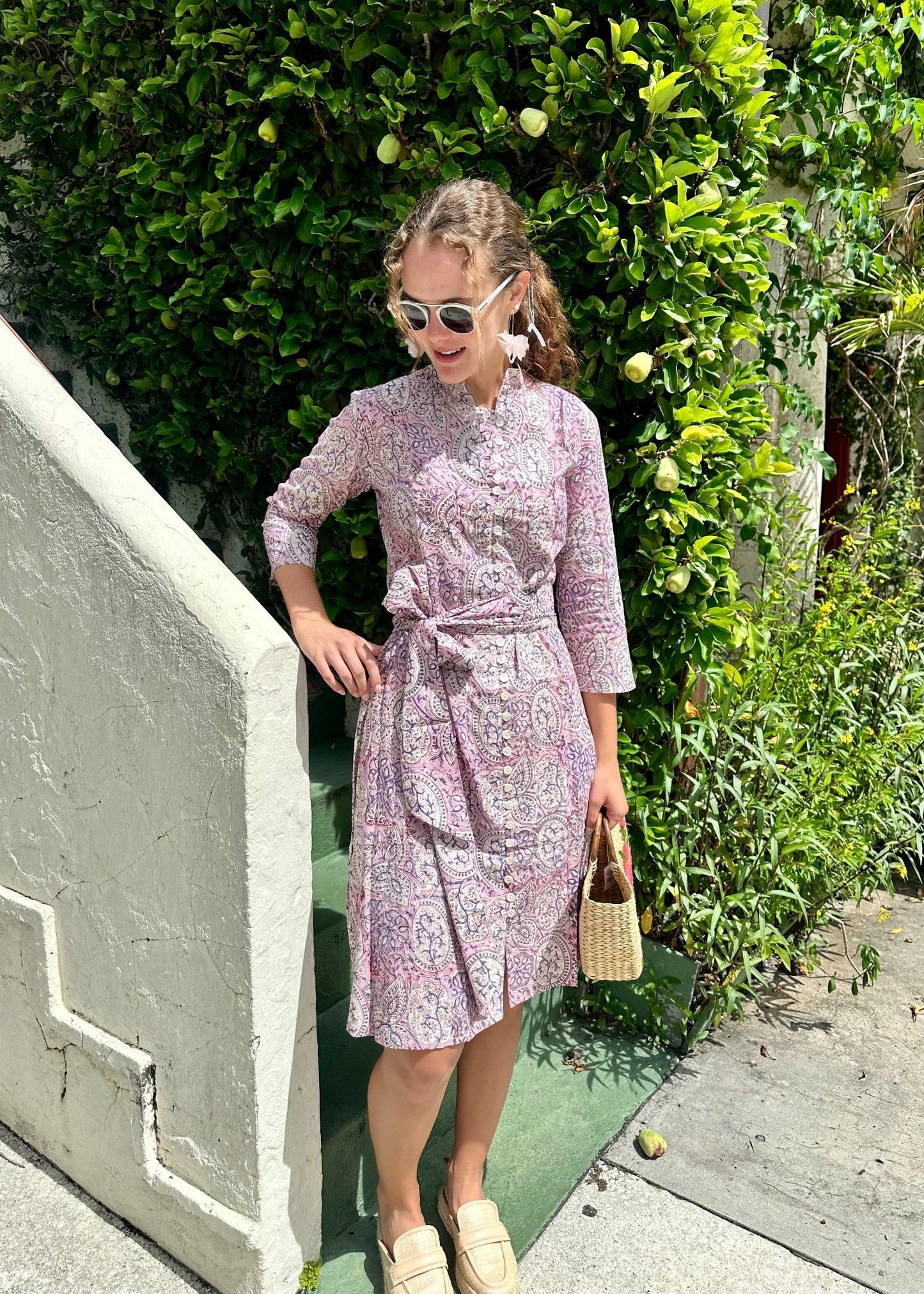 Palm Beach Tunic Midi Dress - Paisely Purple and Pink - The Kemble Shop