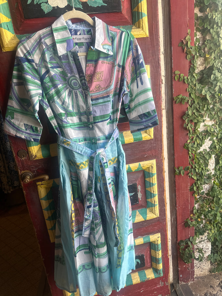 Mrs Maisel Dress / Blue and Pink Hermes - Dizzy Lizzie - The Kemble Shop