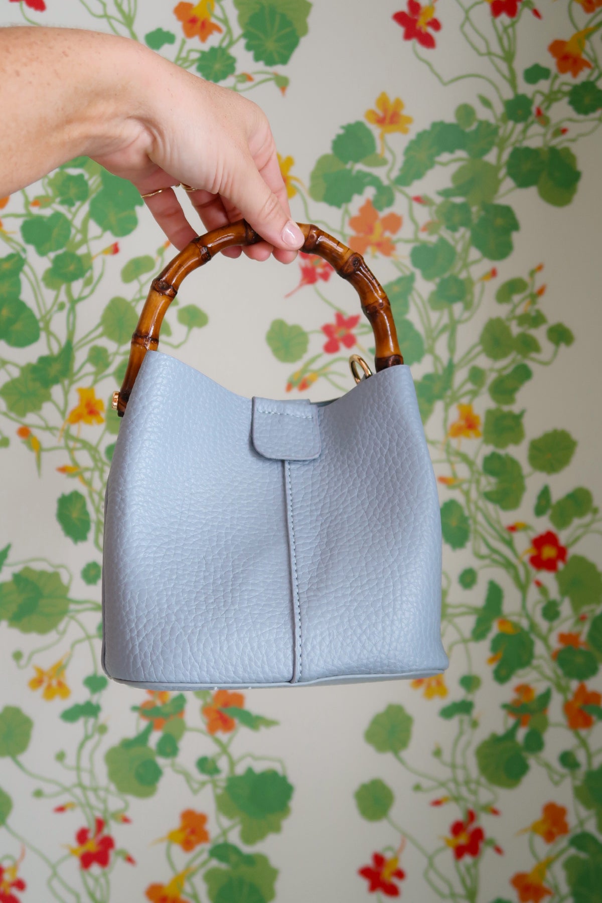 Mini Tote with Bamboo Handle · Blue - The Kemble Shop