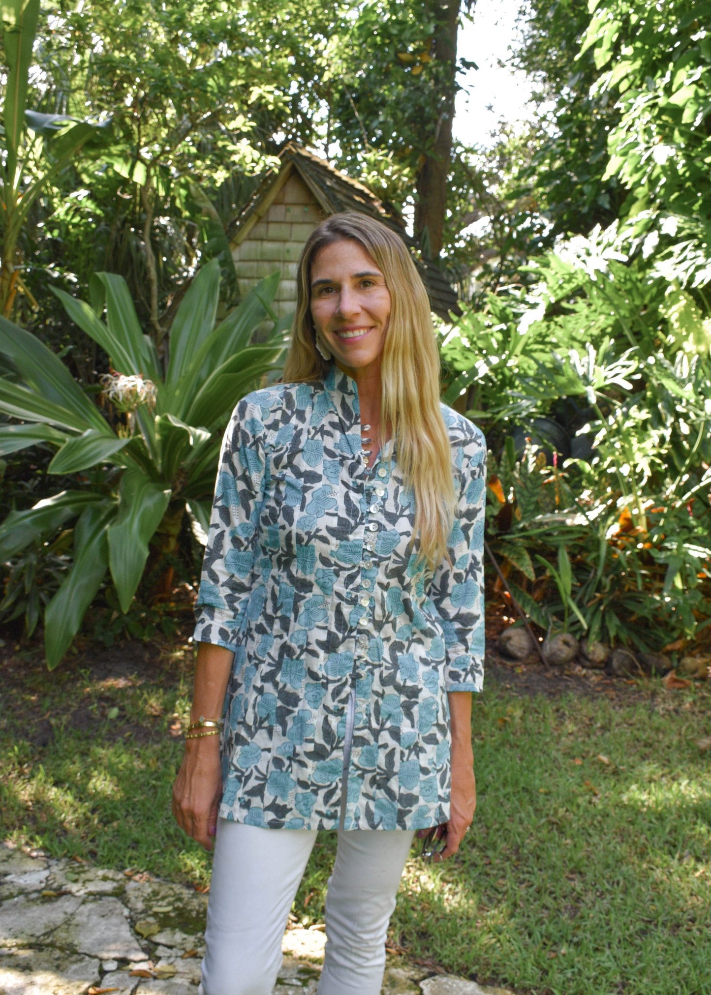 Palm Beach Tunic - Blue Hibiscus Valley - The Kemble Shop