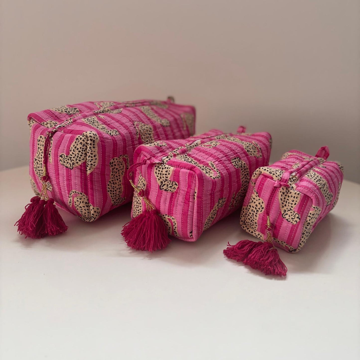 3 in 1 Quilted Toiletry Kit/Makeup Bag w/Tassels - Available in Assorted Patterns - The Kemble Shop