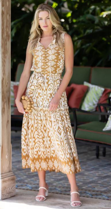 Walker & Wade | Alexis Dress | Sand Ikat - The Kemble Shop
