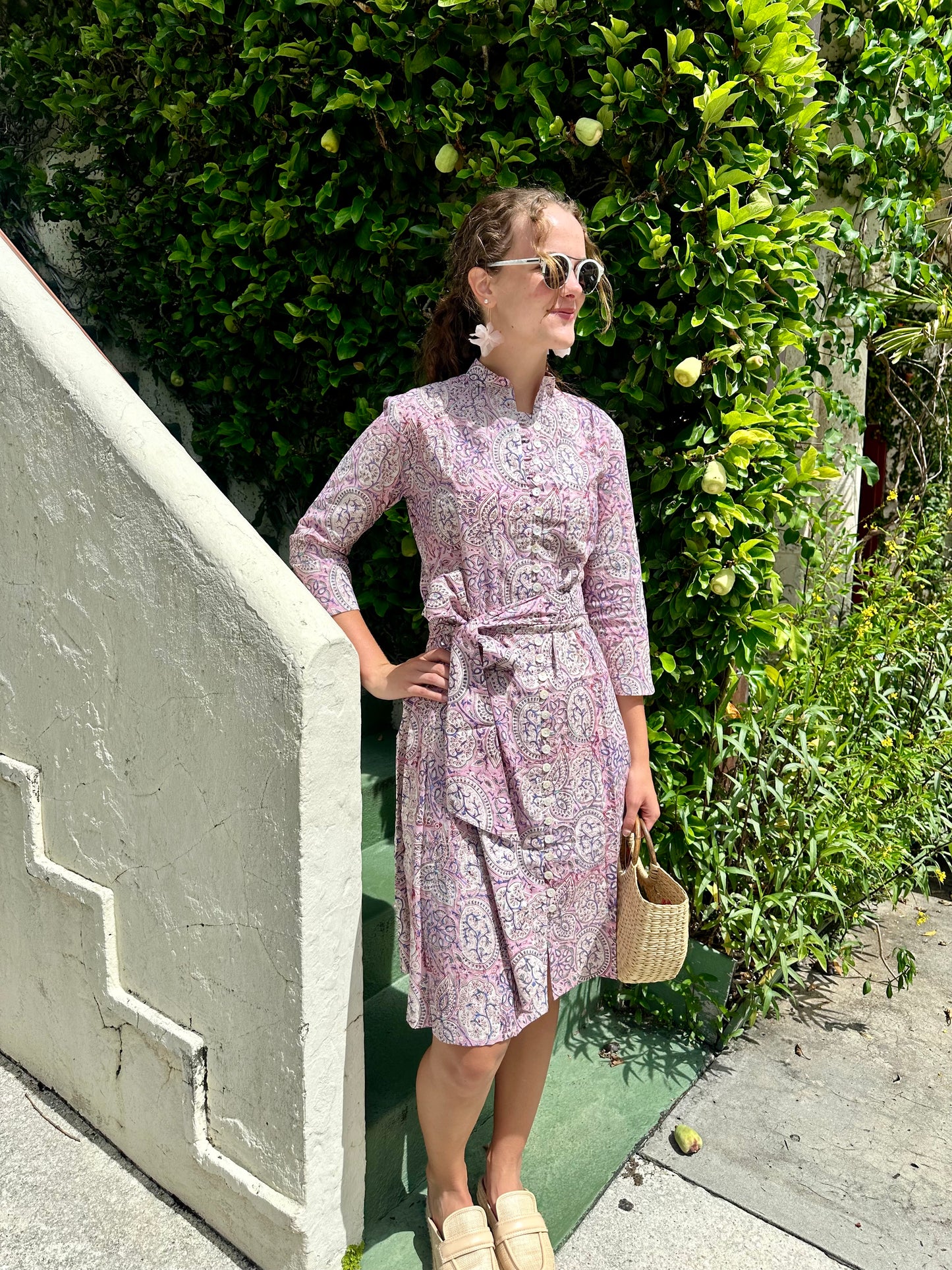 Palm Beach Tunic Midi Dress - Paisely Purple and Pink - The Kemble Shop