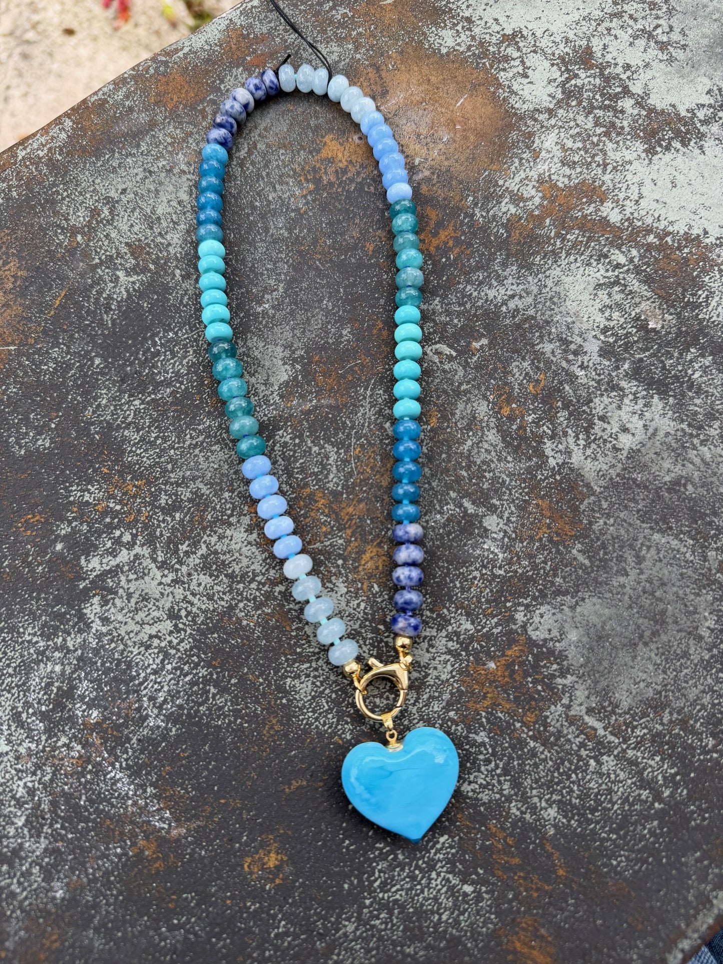 Idalia | Endless Summer Murano Glass Bauble Heart Necklace - Blue - The Kemble Shop