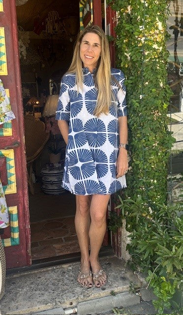 Chatham Dress / Blue Palm Fronds - Dizzy Lizzie - The Kemble Shop