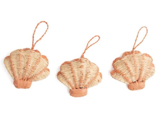 Blue and Coral Coastal Shell Ornaments - The Kemble Shop