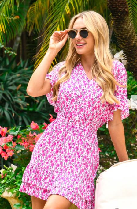 Courtney Dress in Pink Poppy - Walker & Wade - The Kemble Shop