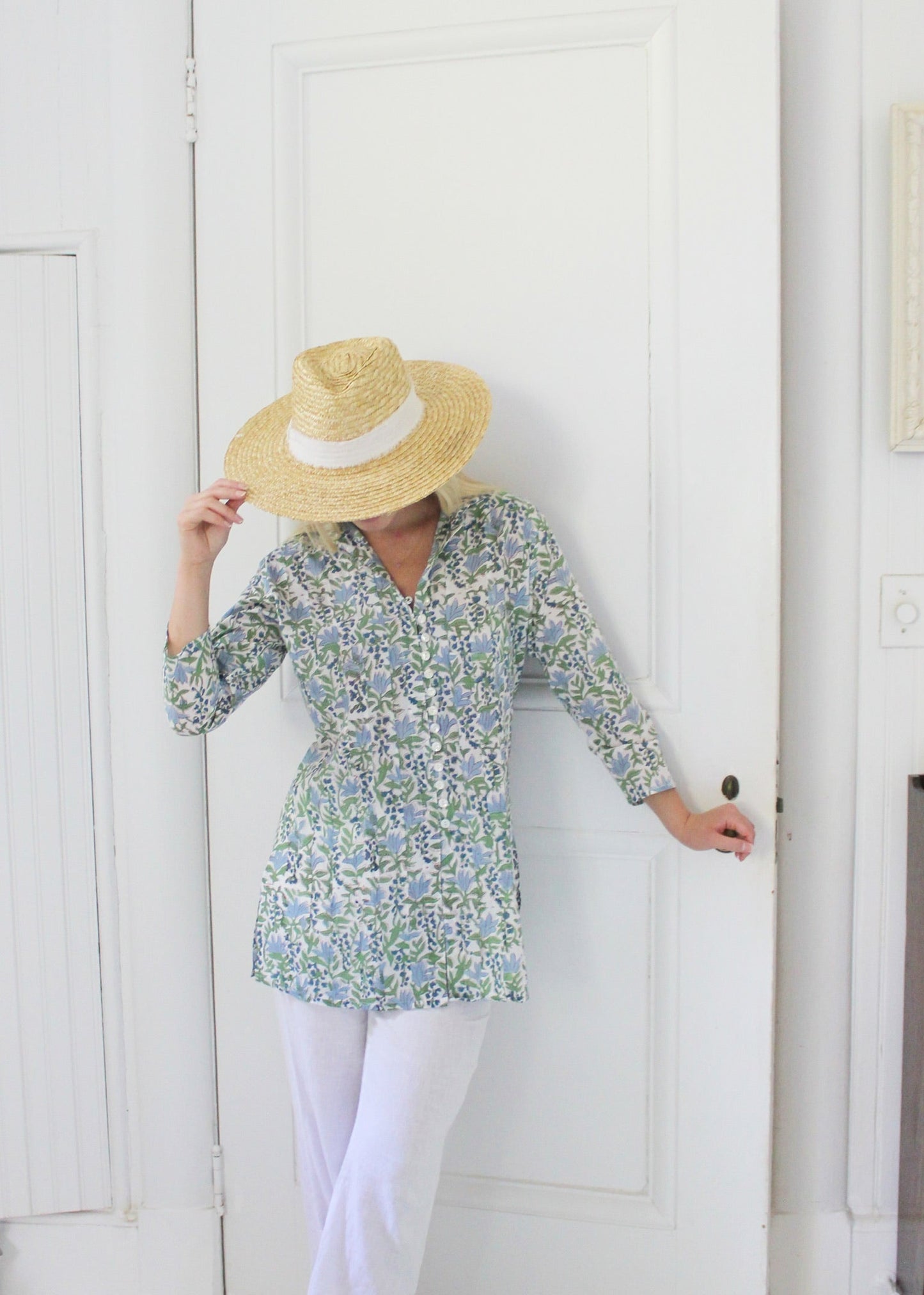 Palm Beach Tunic | Blue Flowers and Vines - The Kemble Shop