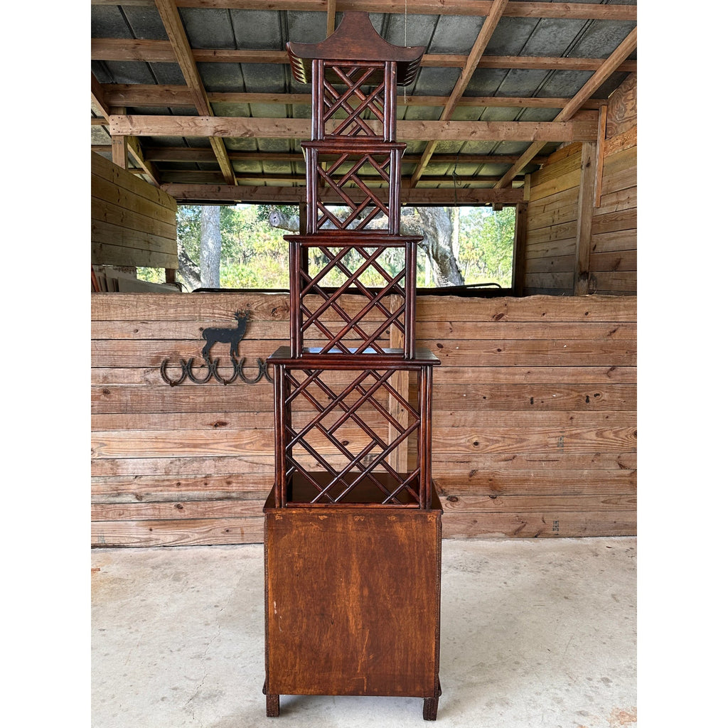 Vintage Pagoda-Style Rattan Étagère Cabinet