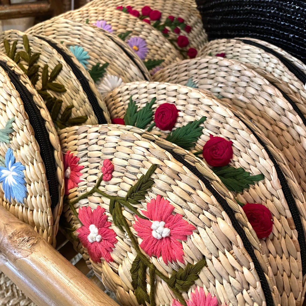 Clutch - Natural Grass Floral Embroidery - The Kemble Shop