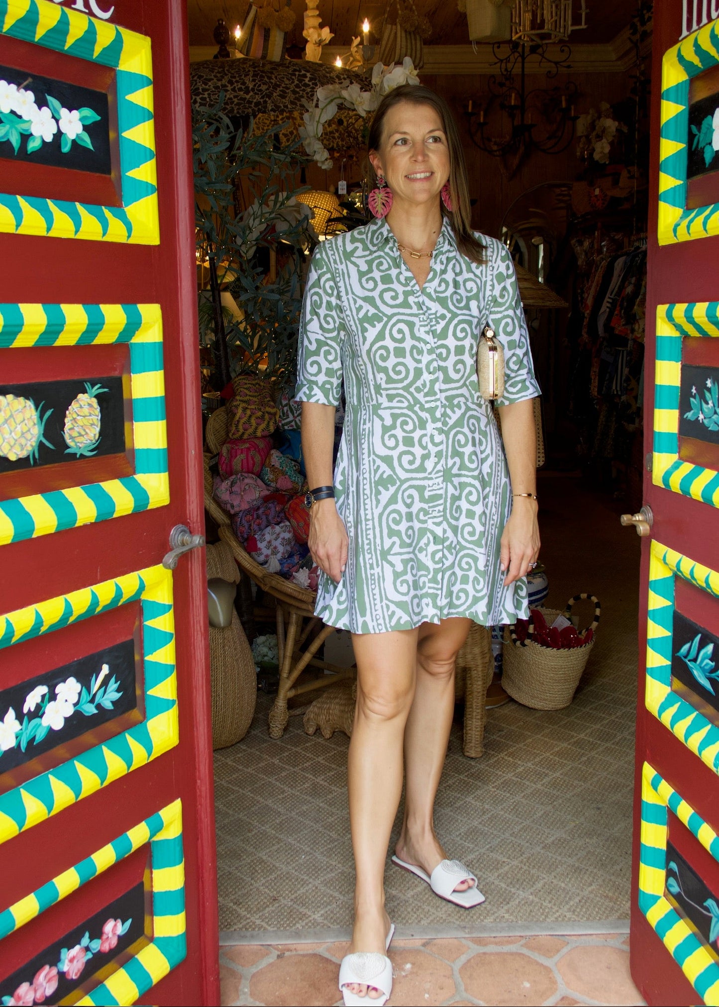 Princess Dress Short | Green Aztec | Walker & Wade - The Kemble Shop