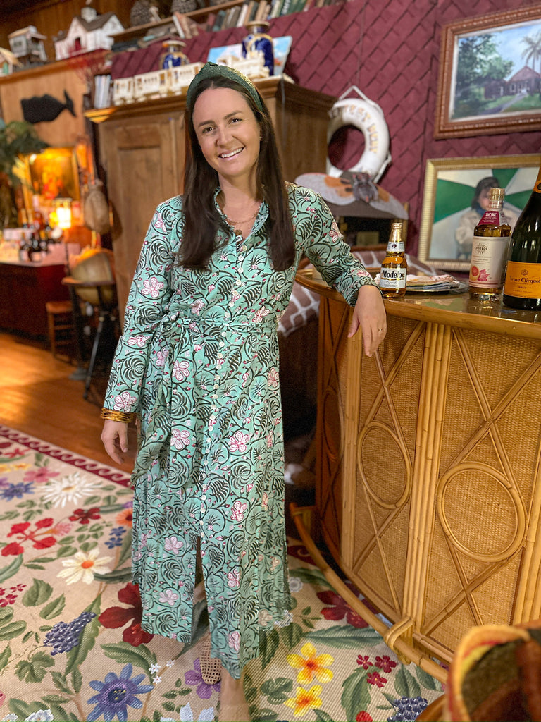 Palm Beach Tunic Dress - Turquoise Patterned Floral - The Kemble Shop